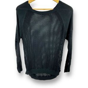 Express Women's Size M Long‎ Sleeve Fish Net Top Black See Thru Mesh
